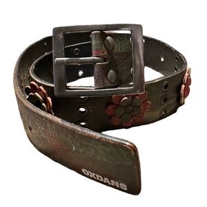 Oxdans handmade Argentinean belt W34 distressed brass buckle flowers painted‎